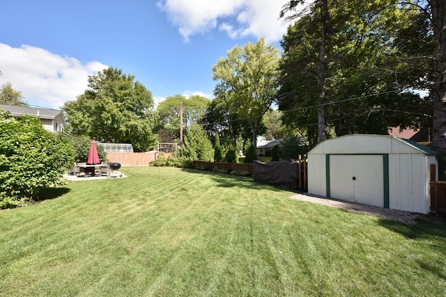 view of yard with a storage shed