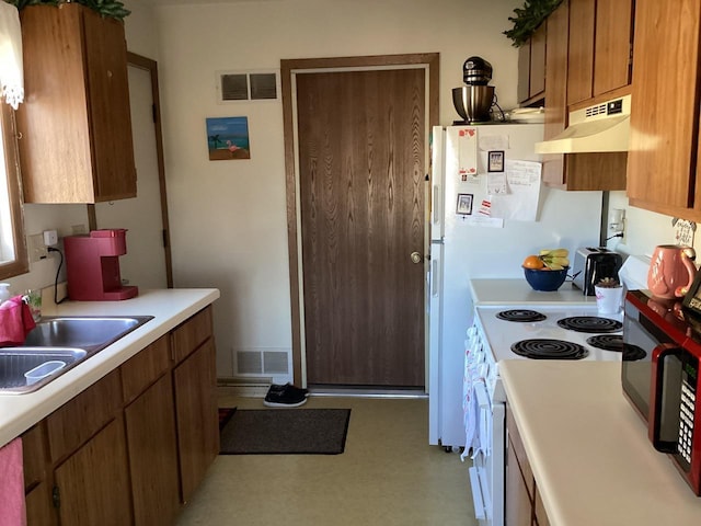 kitchen with white range with electric cooktop and sink