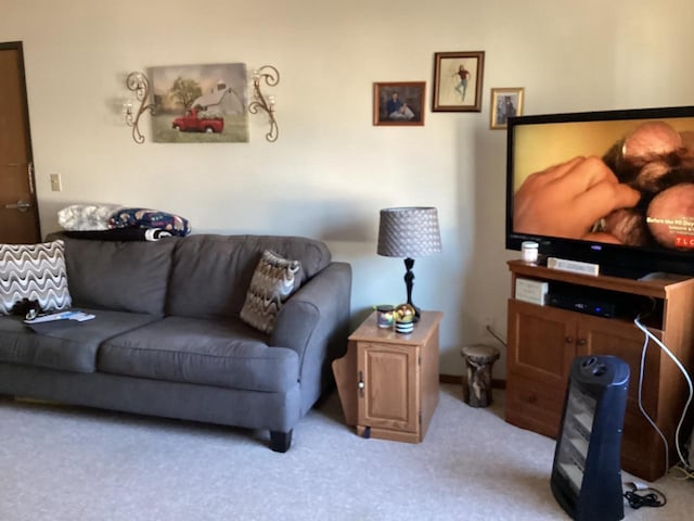 living room featuring light colored carpet