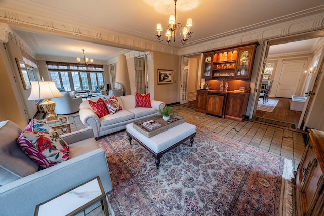 304 Braebourne Ct, Green Bay, WI 54301 - living room featuring ornamental molding and an inviting chandelier