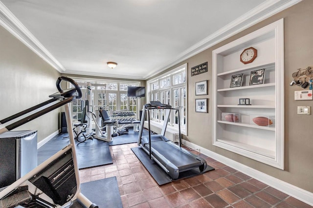 304 Braebourne Ct, Green Bay, WI 54301 - exercise area featuring built in shelves and ornamental molding