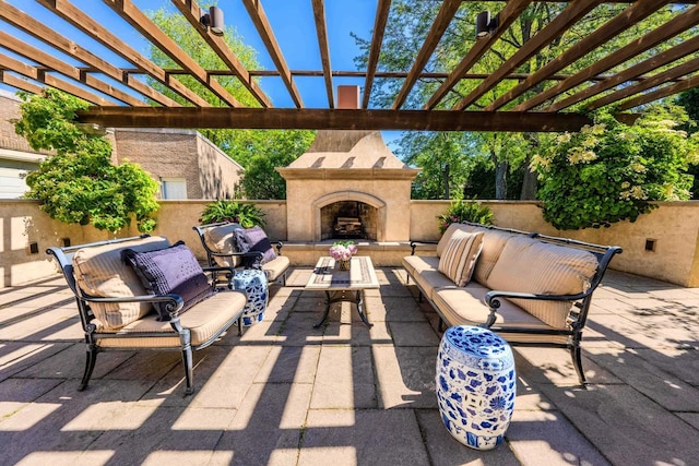 304 Braebourne Ct, Green Bay, WI 54301 - view of patio / terrace featuring an outdoor living space with a fireplace and a pergola