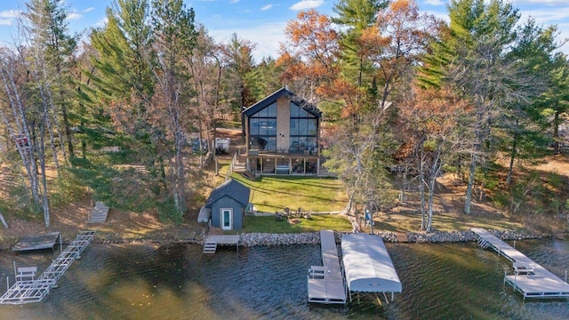 exterior space with a water view