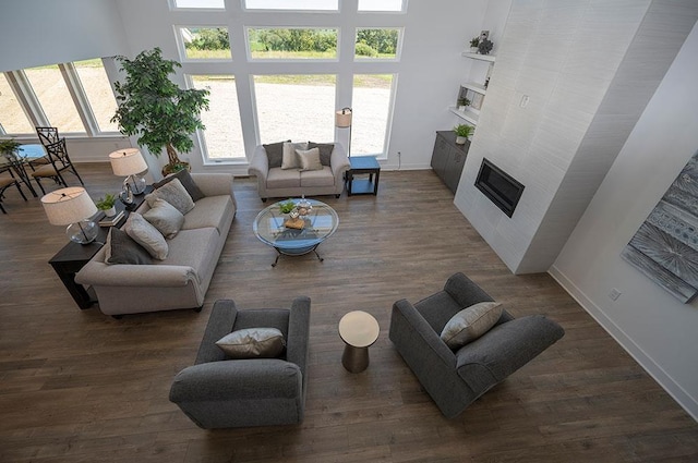 living room with dark wood-type flooring