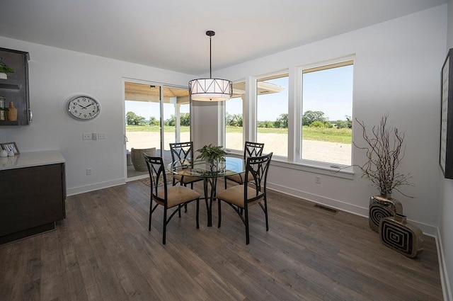 dining space with dark hardwood / wood-style flooring