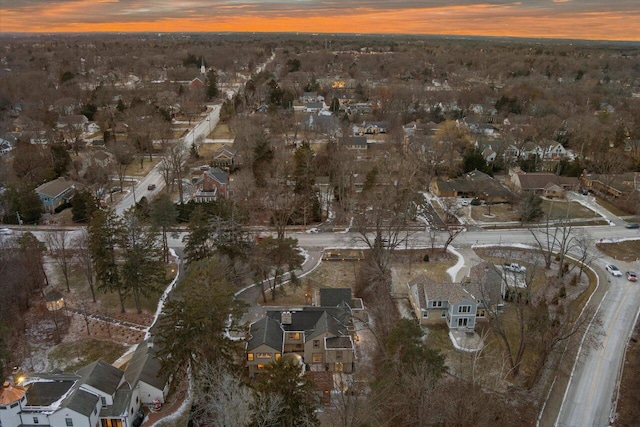 view of aerial view at dusk