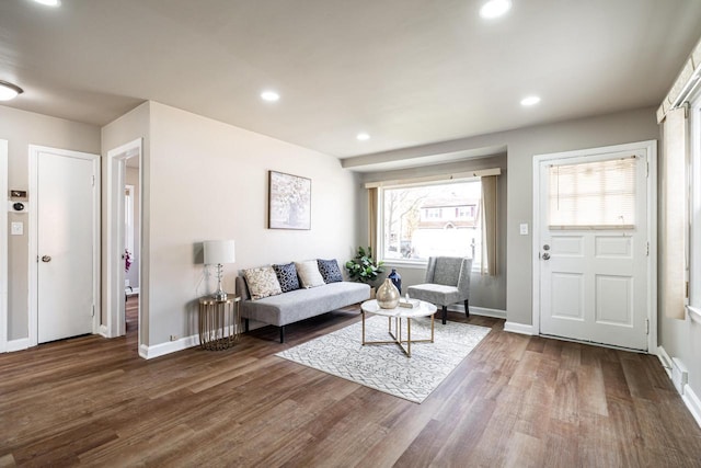 living room featuring dark hardwood / wood-style flooring