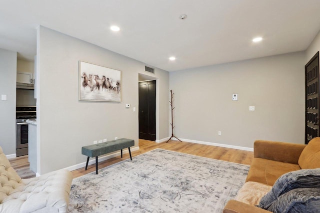 living room with light wood-type flooring