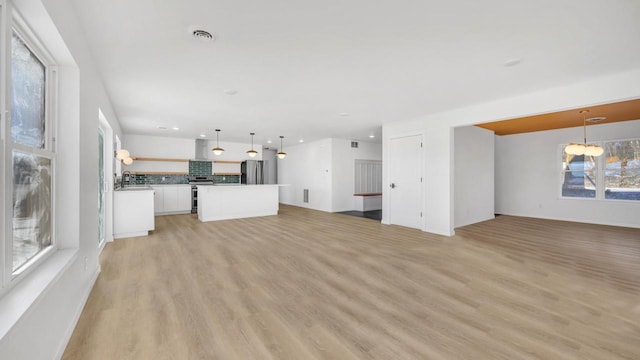 unfurnished living room with light hardwood / wood-style floors