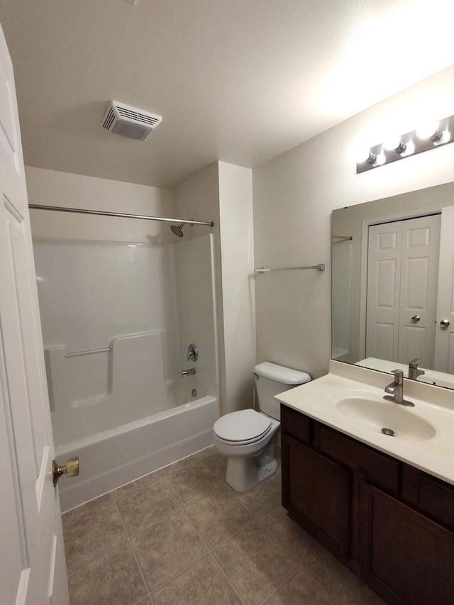 full bathroom with vanity, toilet, and bathtub / shower combination