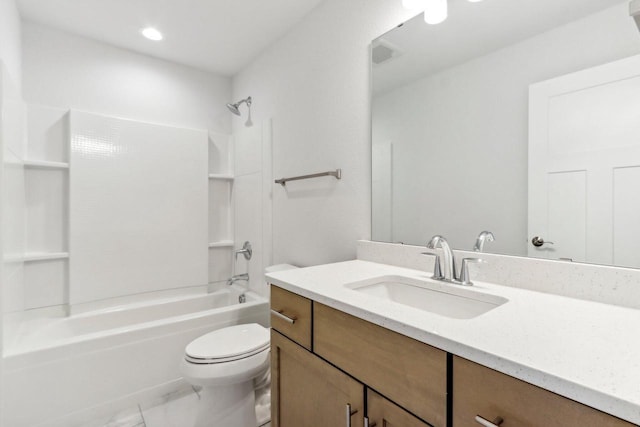 full bathroom with vanity, toilet, and tub / shower combination