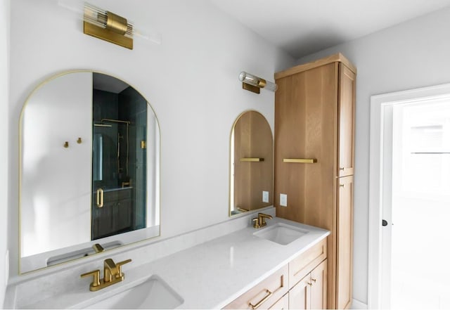 bathroom featuring vanity and walk in shower