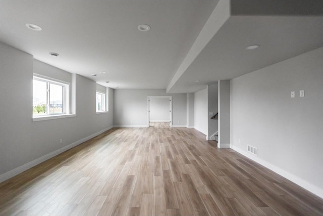 interior space with light hardwood / wood-style floors