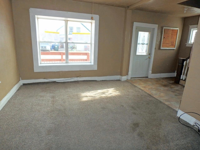 unfurnished living room with carpet floors and a healthy amount of sunlight