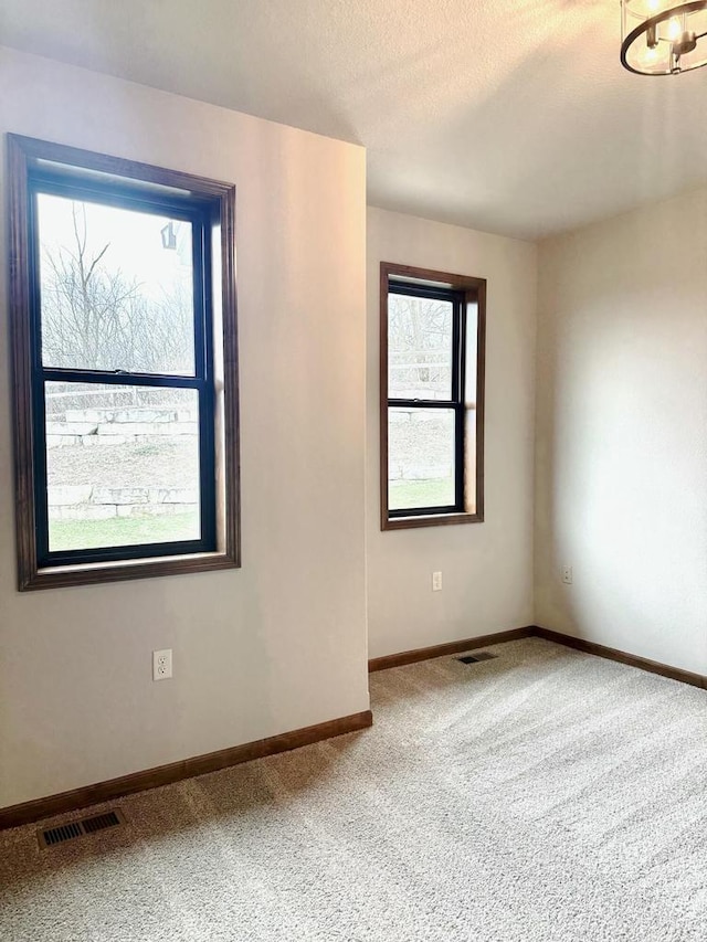 carpeted spare room featuring plenty of natural light