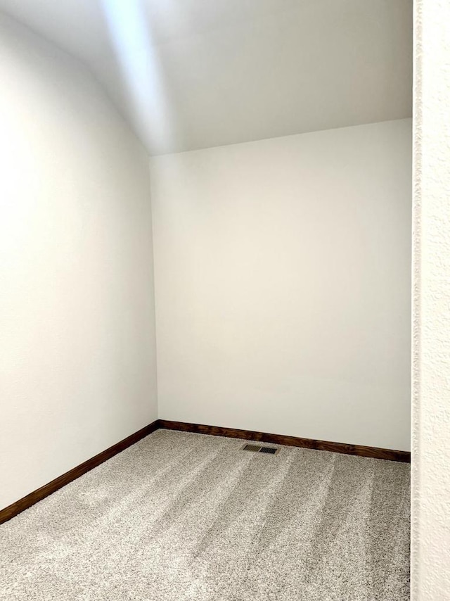 spare room with carpet and vaulted ceiling