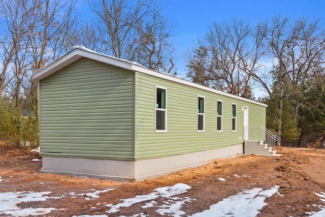 view of snow covered exterior