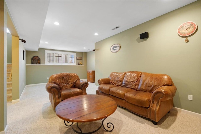 living room with light carpet