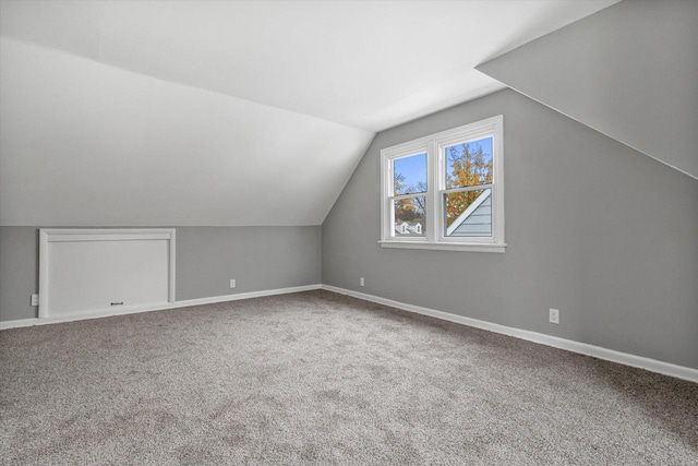 additional living space featuring carpet floors and vaulted ceiling