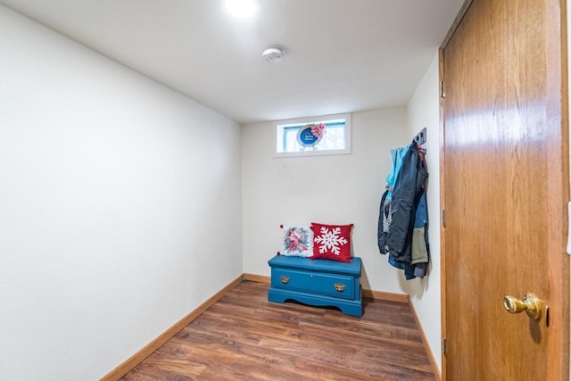 interior space with dark wood-type flooring