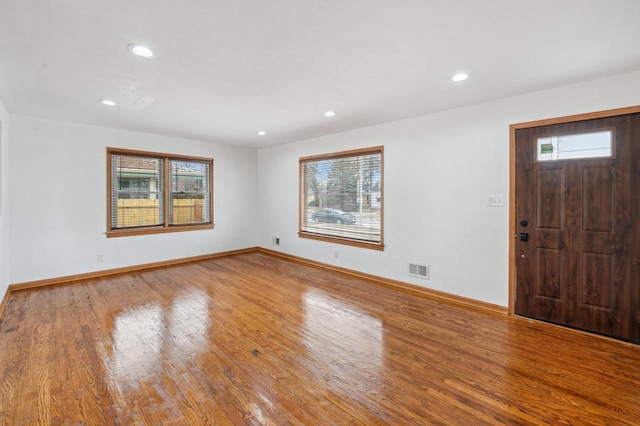 foyer featuring plenty of natural light and wood-type flooring