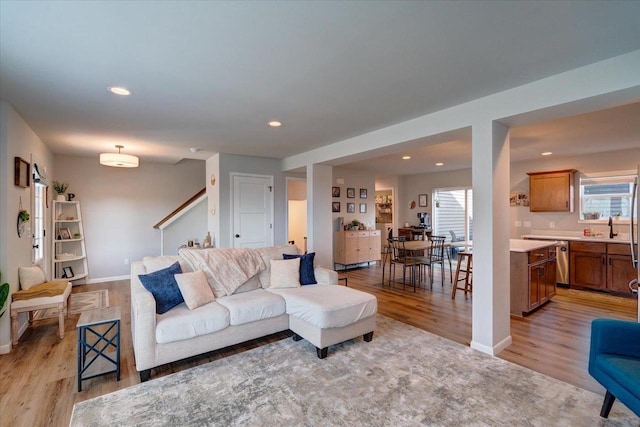 living room featuring light wood-type flooring