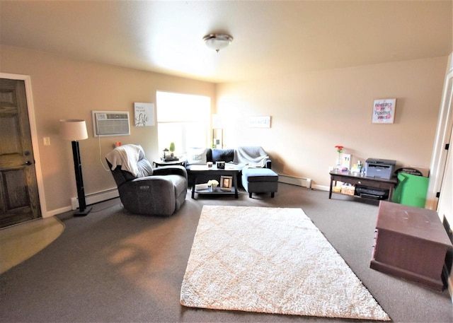 living room with carpet and a wall unit AC