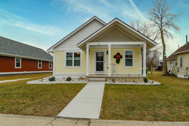 bungalow with a front lawn