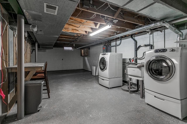 laundry room featuring washing machine and dryer and sink