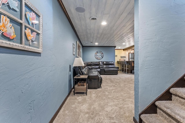 interior space with wooden ceiling