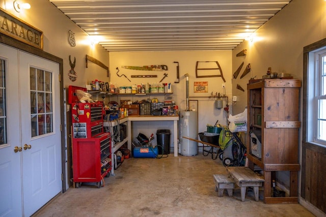 interior space featuring a workshop area and gas water heater