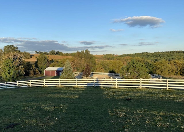 view of yard featuring an outbuilding and a rural view