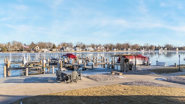 dock area featuring a water view