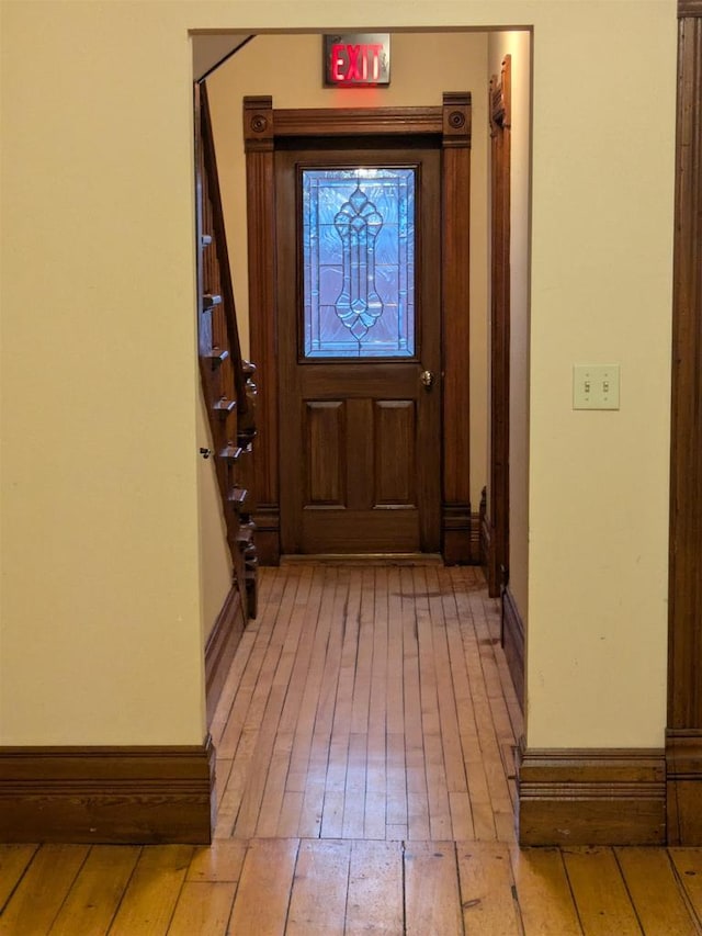 doorway to outside with light hardwood / wood-style floors