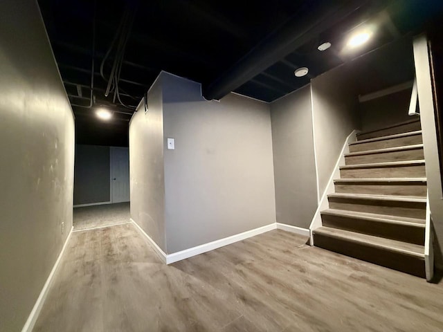 basement featuring hardwood / wood-style flooring