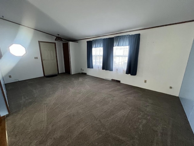 521 Oak Lodge Rd, Waterford, WI 53185 - spare room featuring dark carpet and lofted ceiling