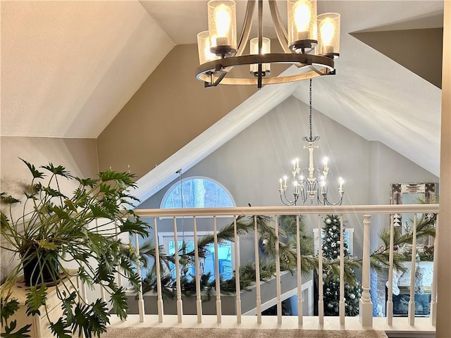 interior details featuring a chandelier