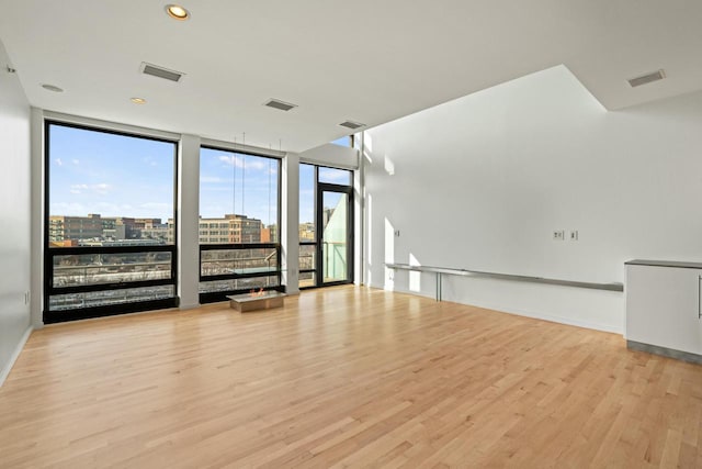 spare room featuring light hardwood / wood-style floors and expansive windows