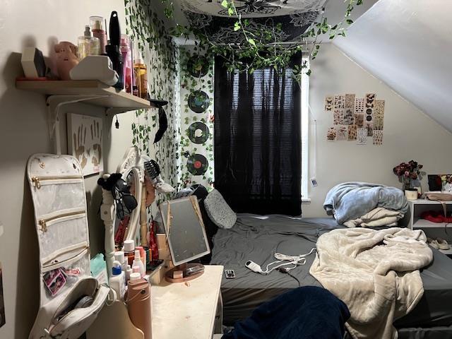 bedroom featuring vaulted ceiling