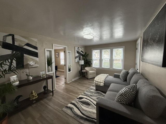 living room with hardwood / wood-style floors