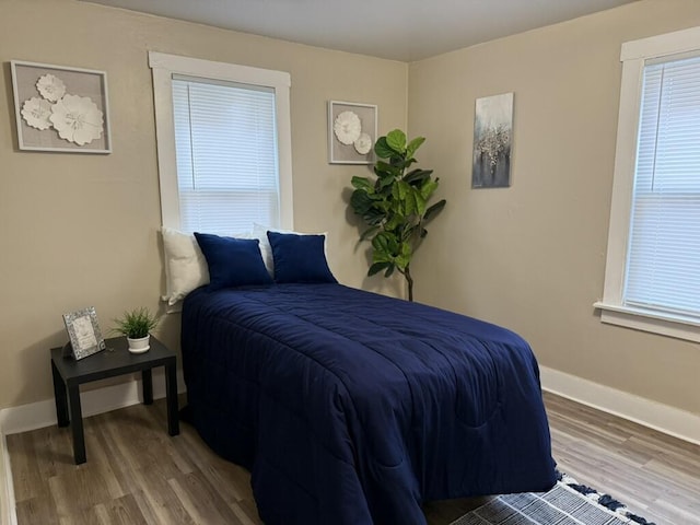 bedroom featuring multiple windows and hardwood / wood-style flooring