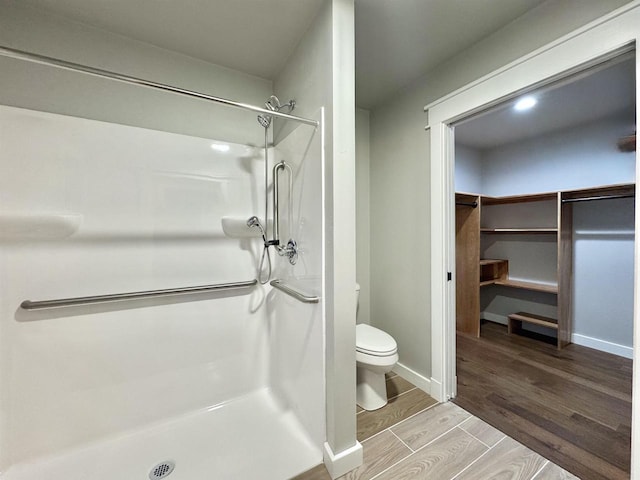 bathroom with a shower and toilet