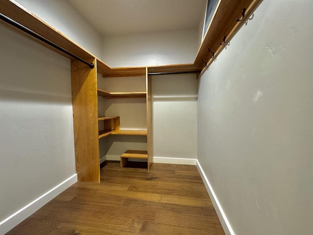 walk in closet with wood-type flooring