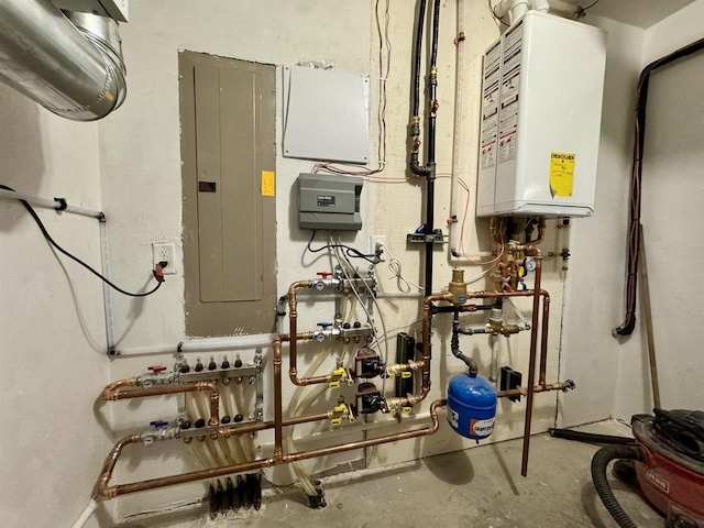 utilities featuring electric panel and water heater