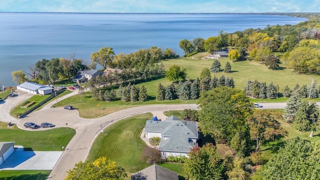 bird's eye view featuring a water view