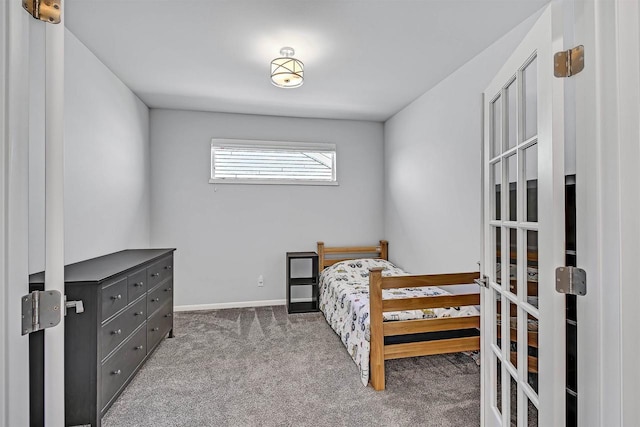 bedroom with light carpet