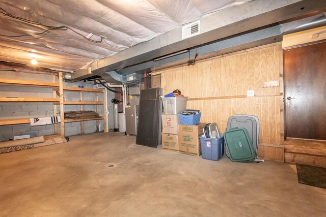 basement with heating unit