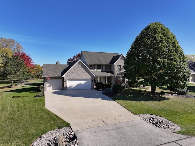 view of front of home featuring a front lawn and a garage