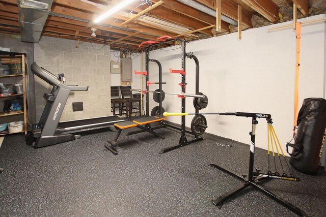 workout room featuring electric panel