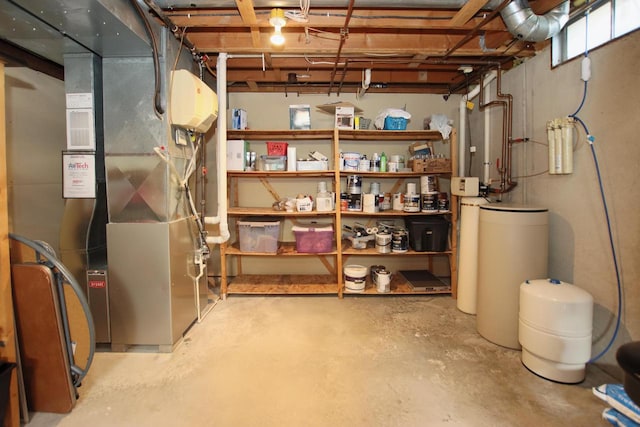 basement featuring heating unit